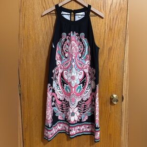 New York & Company Black Dress with Pink Paisley Design Sz XXL (F)